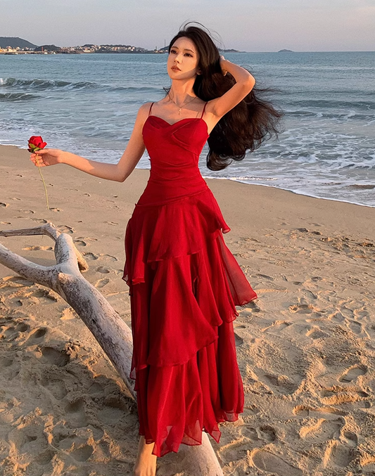 Modest Mermaid Spaghetti Straps Sleeveless Red Long Evening Dress Prom Dresses DP236