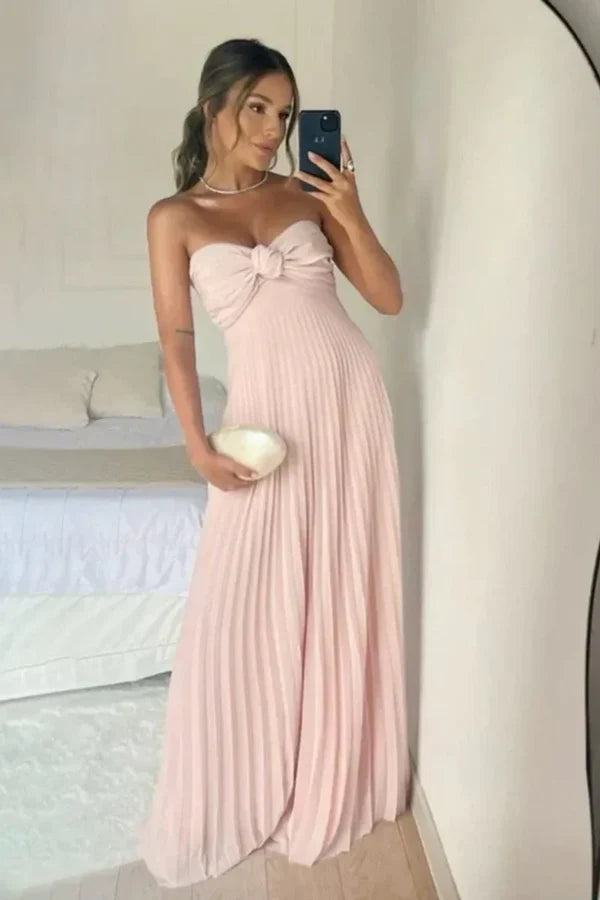 Elegant A Line Sweetheart Pink Long Prom Dress with Ruffles Evening Dresses DP255