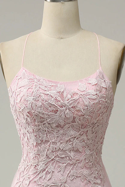 Elegant Mermaid Spaghetti Straps Long Prom Dress With Appliques Lace Evening Dresses DP257