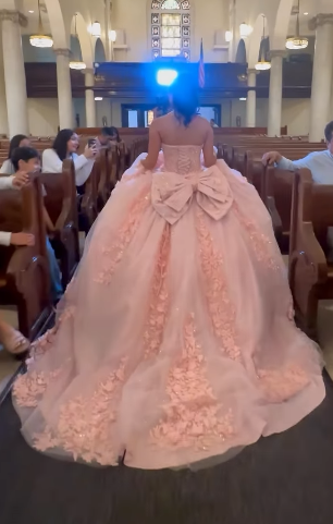 Modest Ball Gown Sweetheart Neck Blush Pink Tulle Applique Long Quinceanera Dress Formal Gowns Vestido De 15 Anos Sweet 16 Dress  DP2756