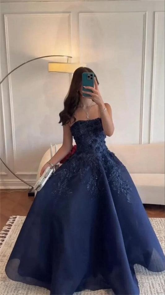Sexy Ballkleid Formales Saudi-Arabien Trägerloses A-Linie Bodenlanges Langes Ballkleid DP276