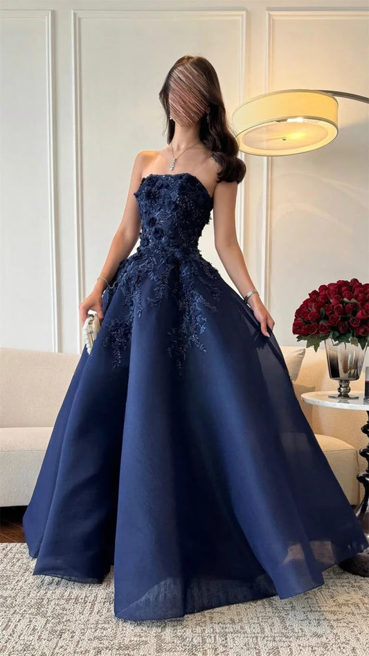 Sexy Ballkleid Formales Saudi-Arabien Trägerloses A-Linie Bodenlanges Langes Ballkleid DP276