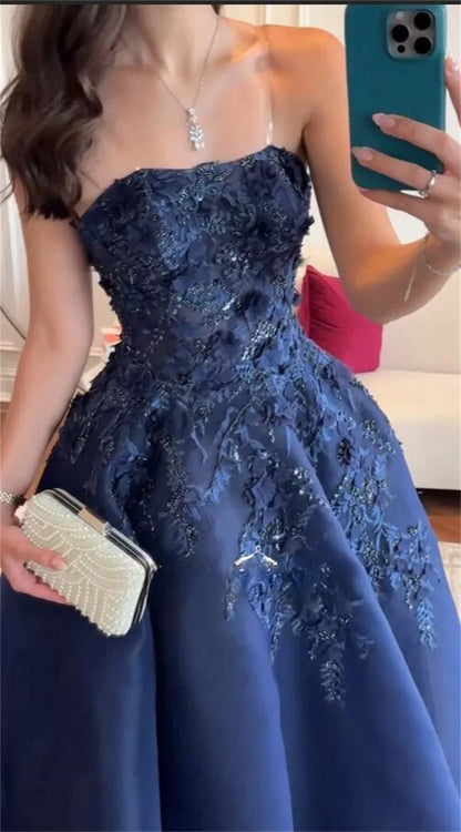 Sexy Prom Gown Formal Saudi Arabia Strapless A-line Floor Length Long Prom Dress DP276