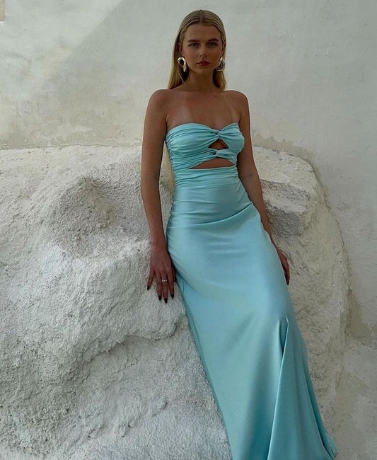 Sexy Trägerloses Aquablaues Etuikleid Langes Ballkleid Abendkleid DP282