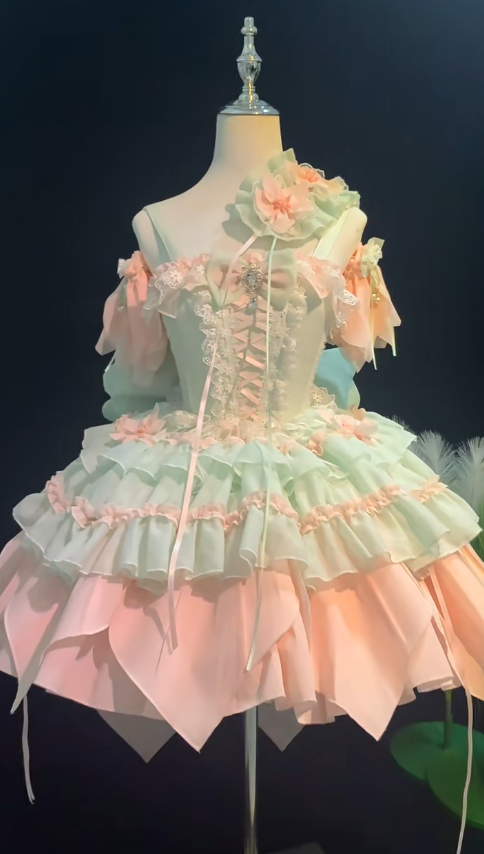 Vintage Ball Gown Pink Tulle Lace Spaghetti Straps Short Lolita Outfits 18th Birthday Dress Mini Cute Lolita Dress DP2894
