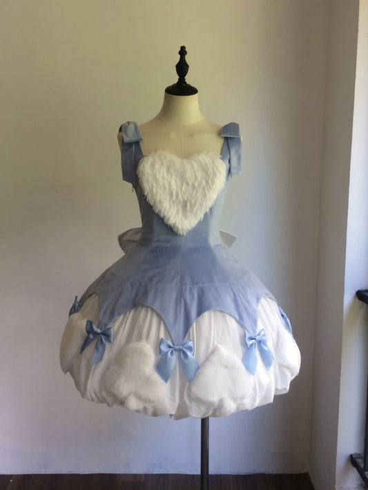 Vintage Ball Gown Blue Velvet Spaghetti Straps Short Lolita Outfits 18th Birthday Dress Mini Cute Lolita Dress DP2898