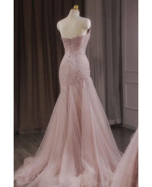 Luxus Pailletten Rosa Tüll Wunderschöne Meerjungfrau Ballkleid Abendkleider DP294
