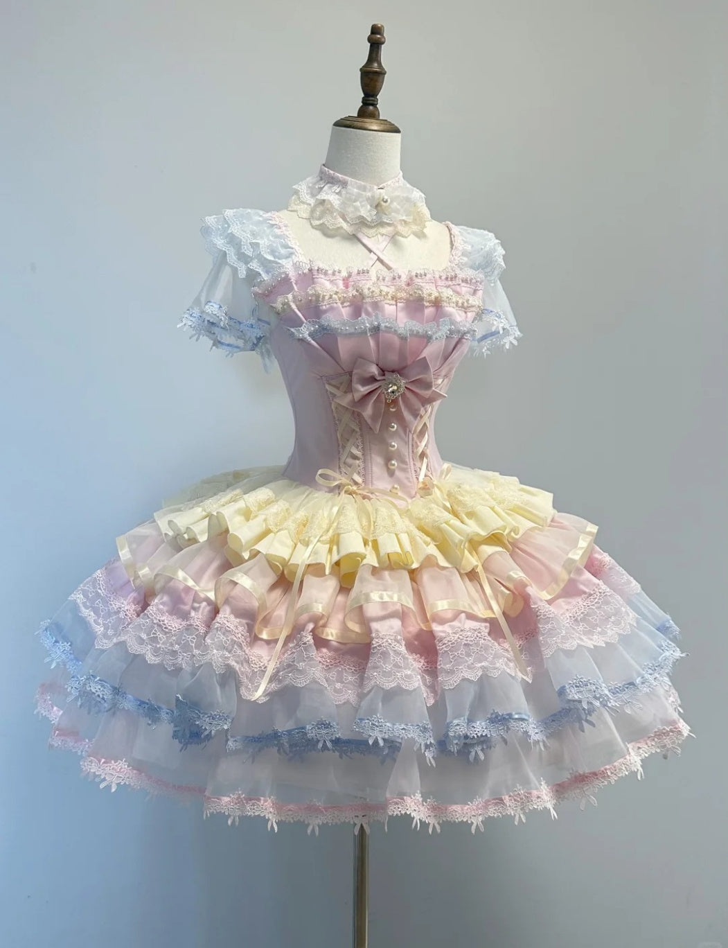 Vintage Square Neck Ball Gown Lace Tulle Short Lolita Dress Cute 18th Birthday Outfit DP2943
