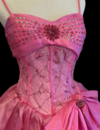 Cute Fuchsia Ball Gown Spaghetti Strap Quinceanera Dress Tulle Beaded Sweet 16 Dress DP2944