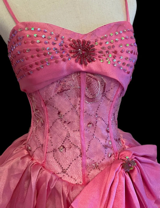Cute Fuchsia Ball Gown Spaghetti Strap Quinceanera Dress Tulle Beaded Sweet 16 Dress DP2944