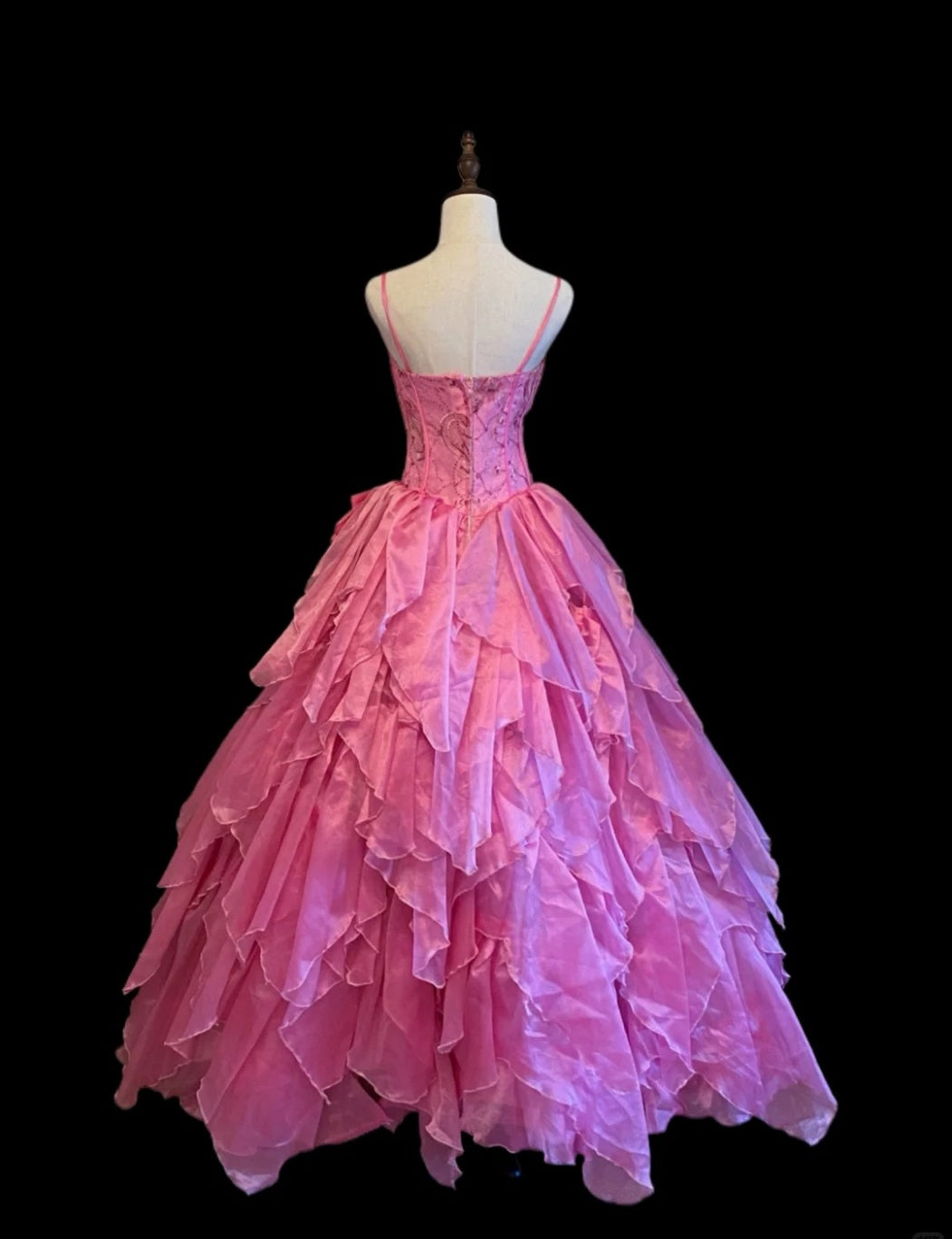 Cute Fuchsia Ball Gown Spaghetti Strap Quinceanera Dress Tulle Beaded Sweet 16 Dress DP2944