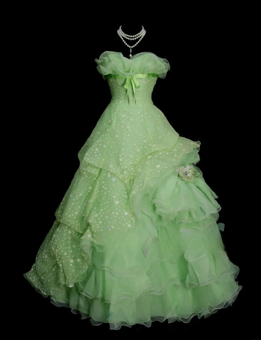 Cute Green Ball Gown Spaghetti Strap Quinceanera Dress Tulle Sweet 16 Dress DP2945
