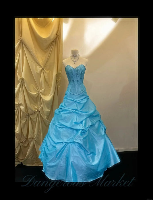 Vintage Blue Ball Gown Sweetheart Neck Quinceanera Dress Taffeta Sweet 16 Dress DP2948