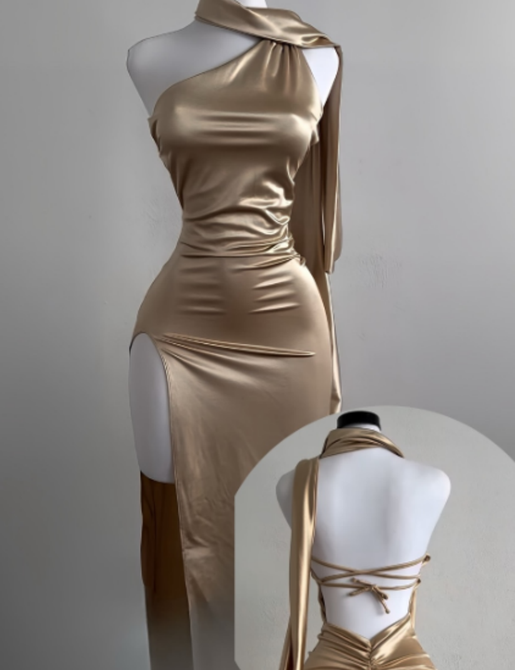 Fashionable Brown One Shoulder Sheath Slit Party Dress Backless Birthday Dress DP2951