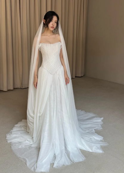 Modest Sheath Chiffon Wedding Dresses, Sleeveless Bridal Gowns Simple Wedding Gowns DP3073
