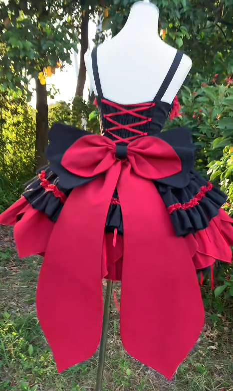 Cute Spaghetti Strap Ball Gown Short Birthday Dresses Red Lolita Dresses DP3125