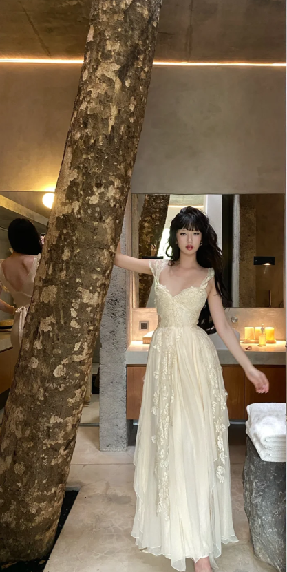 Elegant Sweetheart Sheath Chiffon Long Prom Dresses, Light Champagne Formal Evening Dresses DP3160