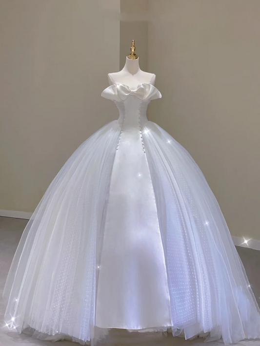 Einzigartige Ballkleid Trägerlosen Weißen Langen Satin Brautkleider Braut Kleid DP317