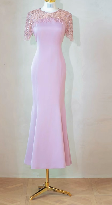 Elegant Jewel Mermaid Evening Dresses Satin Pink Mother of the Bride Dress DP3265