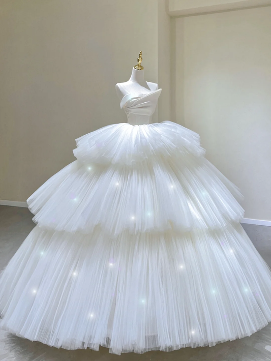 Timeless Ball Gown Strapless Tulle Long White Wedding Dresses Brides Dress DP339