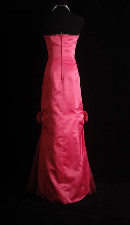 Elegant Strapless Sheath Mother of the Bride Satin Hot Pink Wedding Guest Dresses DP3366