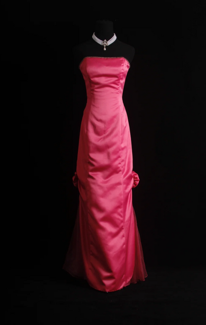 Elegant Strapless Sheath Mother of the Bride Satin Hot Pink Wedding Guest Dresses DP3366