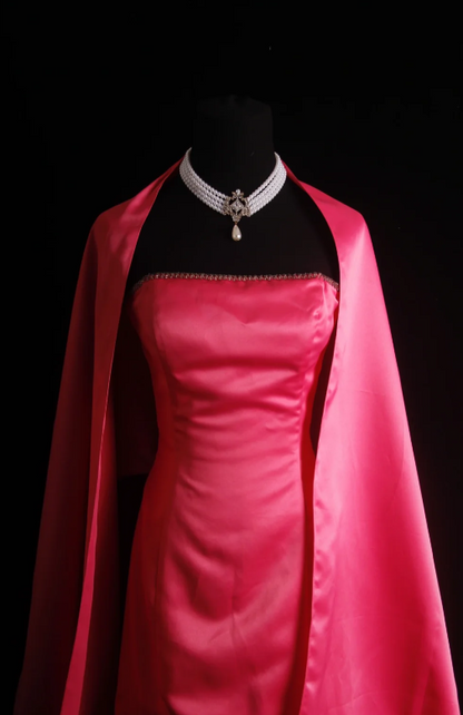 Elegant Strapless Sheath Mother of the Bride Satin Hot Pink Wedding Guest Dresses DP3366