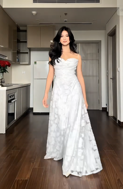 Elegant Spaghetti Strap Sheath Long Prom Dresses Applique White Evening Dress Backless Wedding Guest Dresses DP3684