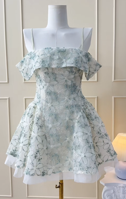 Robe de bal courte à bretelles spaghetti, gris argenté, robe de soirée courte, robe de bal Hoco DH2684