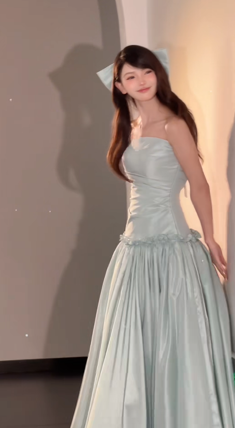 Sweet Strapless A-Line Long Prom Dresses Satin Tiffany Blue Birthday Dresses DP3942