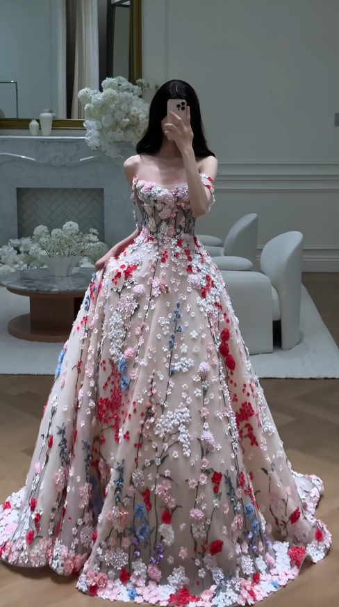 Elegant Straps A-Line Long Prom Dresses Tulle Appliqué Birthday Dresses Sweet 16 Dresses DP3974