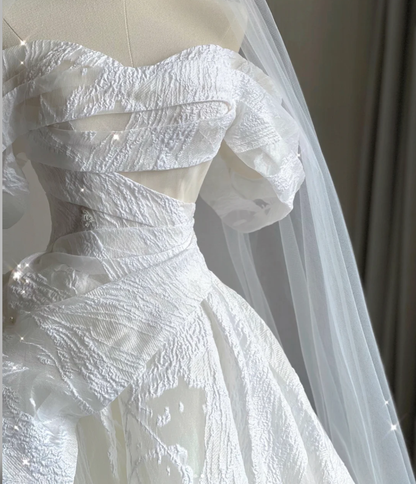Timeless Ball Gown Off The Shoulder Satin Long White Summer Wedding Dresses Brides Dress DP423