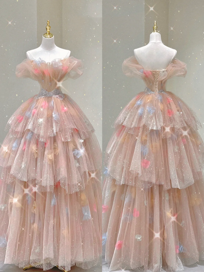 Modest Ball Gown Off The Shoulder Pink Long Prom Dresses High School Outfits Graduation Dress Evening Dresses DP425