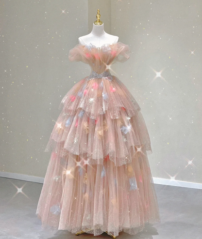 Modest Ball Gown Off The Shoulder Pink Long Prom Dresses High School Outfits Graduation Dress Evening Dresses DP425