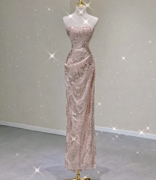 Hübsches Etuikleid, trägerlos, lang, Pailletten, Ballkleid, Abschlusskleid, High School, elegante Abendkleider DP433