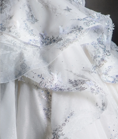 Zeitloses Ballkleid Trägerloses Pailletten Weiß Langes Brautkleid Brautkleid DP460