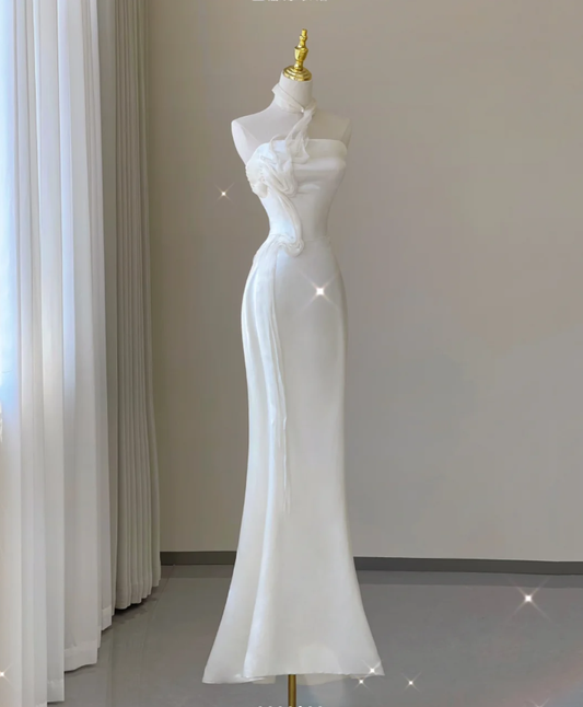 Edel Elegante Meerjungfrau Eine Schulter Weiß Lange Satin Brautkleider Bräute Kleid DP462