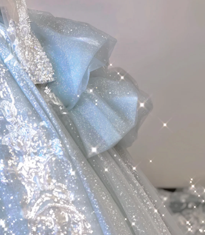 Zeitloses Ballkleid mit V-Ausschnitt und Pailletten in Blau mit langen Ärmeln, Brautkleider, Brautkleid DP465