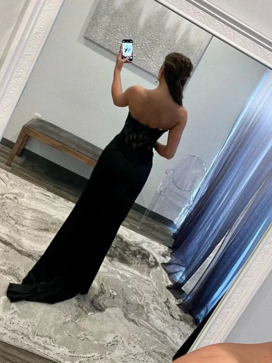 Edle Sweetheart Neck Black Lace Prom Kleider Schwarze Spitze Meerjungfrau Formale Abendkleider Abschlusskleid DP475