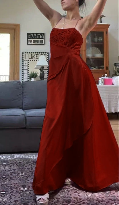 Classy Fuchsia Spaghetti Straps Satin A-Line Beaded Long Prom Dress Bridesmaid Dresses Long formal Dress DP488