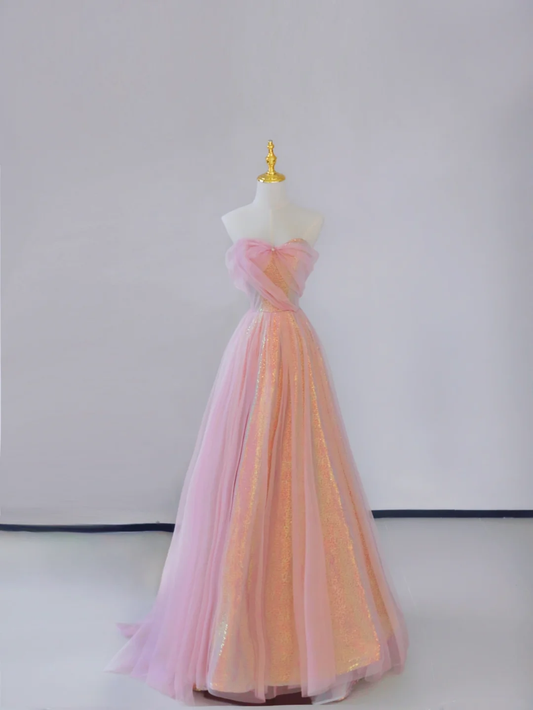 Wunderschönes A-Linie Herzausschnitt Ärmelloses Pailletten Rosa Langes Ballkleid Abschlussballkleid DP502