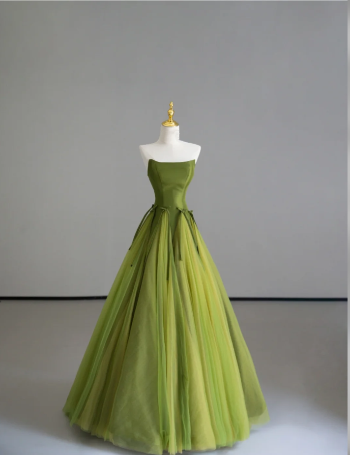 Classy Ball Gown Strapless Green Tulle Prom Dresses Birthday Dresses Dance Party Dress Graduation Prom Dresses DP505