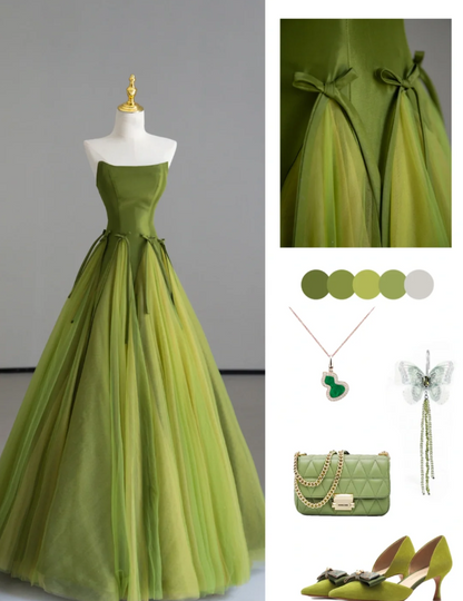 Classy Ball Gown Strapless Green Tulle Prom Dresses Birthday Dresses Dance Party Dress Graduation Prom Dresses DP505