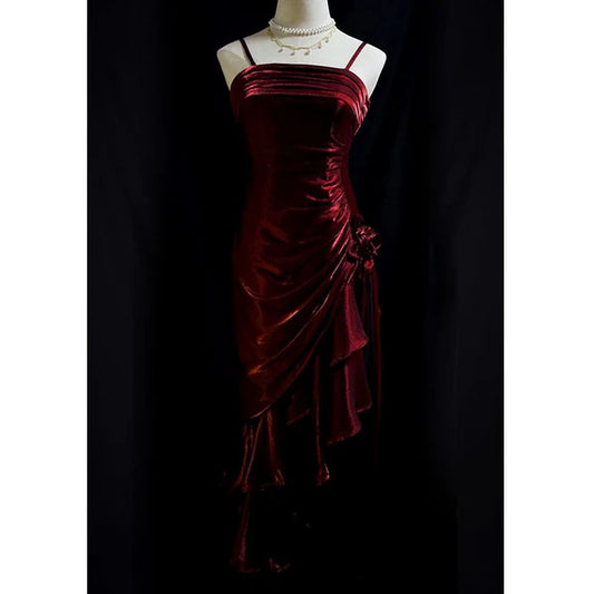 Hübsches, charmantes Meerjungfrauen-Partykleid mit hohen und niedrigen Satinträgern im Vintage-Stil, Ballkleid, Abschlusskleid, DP505