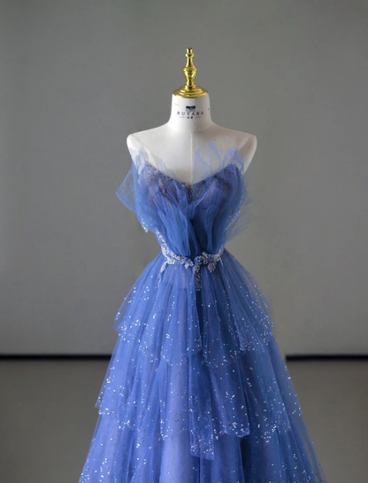 Classy Ball Gown Spaghetti Straps Royal Blue Tulle Prom Dresses Birthday Dresses Dance Party Dress Graduation Prom Dresses DP510