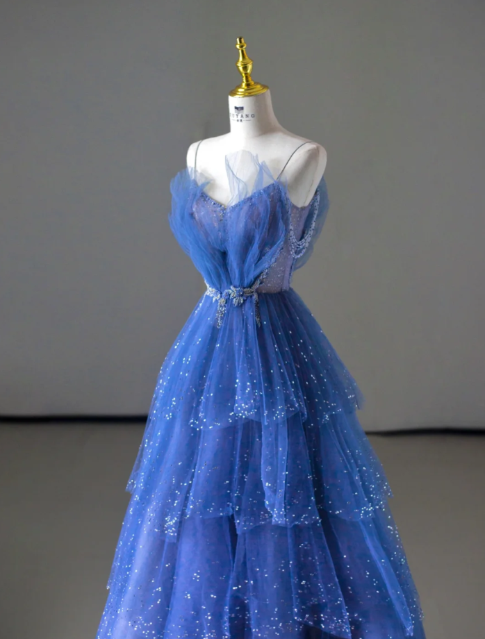 Classy Ball Gown Spaghetti Straps Royal Blue Tulle Prom Dresses Birthday Dresses Dance Party Dress Graduation Prom Dresses DP510