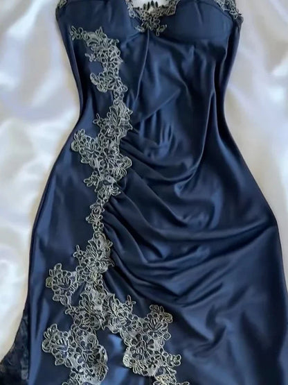 Classy Bodycon Mermaid Straps Long Navy Blue Lace Prom Dress Party Dresses Graduation Dresses DP512