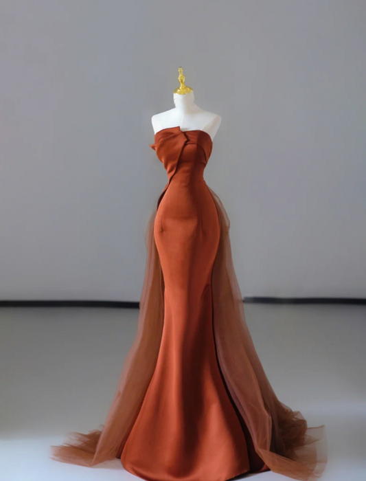 Wunderschöne Meerjungfrau trägerloses Satin ärmelloses langes Ballkleid Abschlusskleid DP524