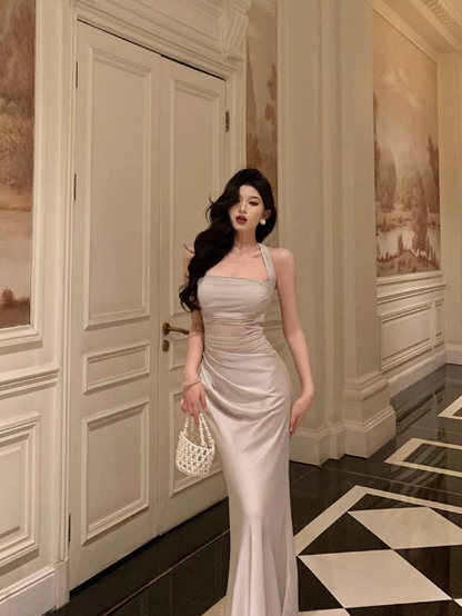 Elegantes Meerjungfrau-Neckholder-Satin-ärmelloses Kleid zum 18. Geburtstag Partykleid Geburtstags-Outfits Geburtstagskleid-Ideen für Frauen DP567