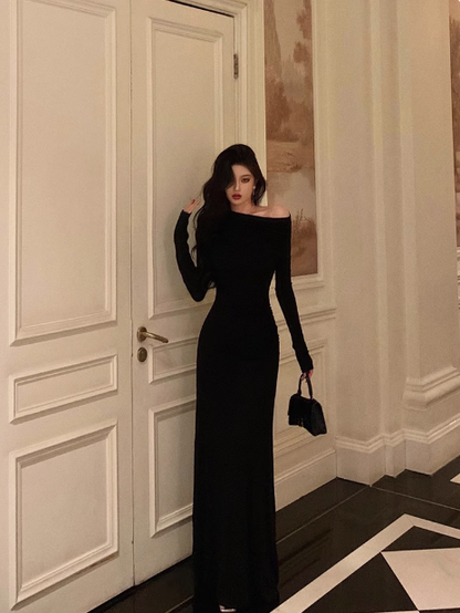 Elegantes schwarzes Meerjungfrauenkleid mit langen Ärmeln zum 18. Geburtstag, Partykleid, Geburtstags-Outfits, Geburtstagskleid-Ideen für Frauen, DP574